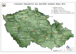 Mapa Vesnice roku - oceněné obce v krajských kolech 2015